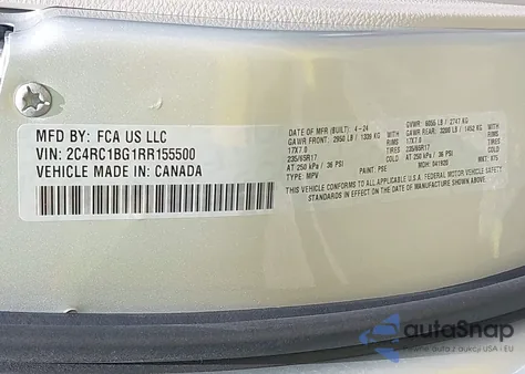 2024 Chrysler Pacifica Touring L из США, поврежденный, VIN 2C4RC1BG1RR155500